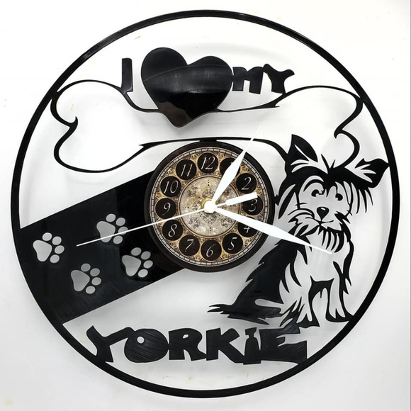 Handmade Other - I HEART MY YORKIE vinyl record clock